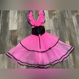 Art Stone Costume Dance wear Pink Black White Dots Leotard Child Large Vintage